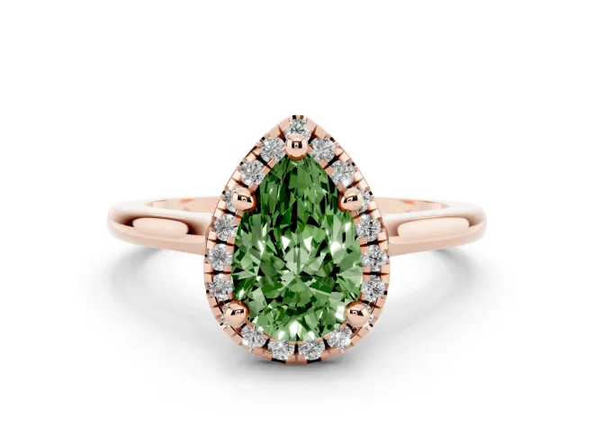 Pear-Shaped Halo Engagement Ring Setting for a Fancy Green Lab-Grown Diamond | Plain Polished Band | Rose Gold