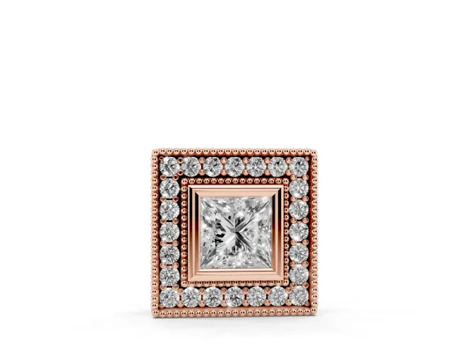 Princess Cut Lab-Grown Diamond Bezel Halo Pendant Necklace | Milgrain Edges | Rose Gold