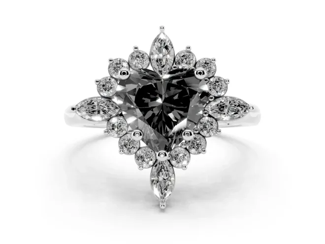 Heart-Shaped Cluster Halo Engagement Ring Setting for a Black Center | Platinum