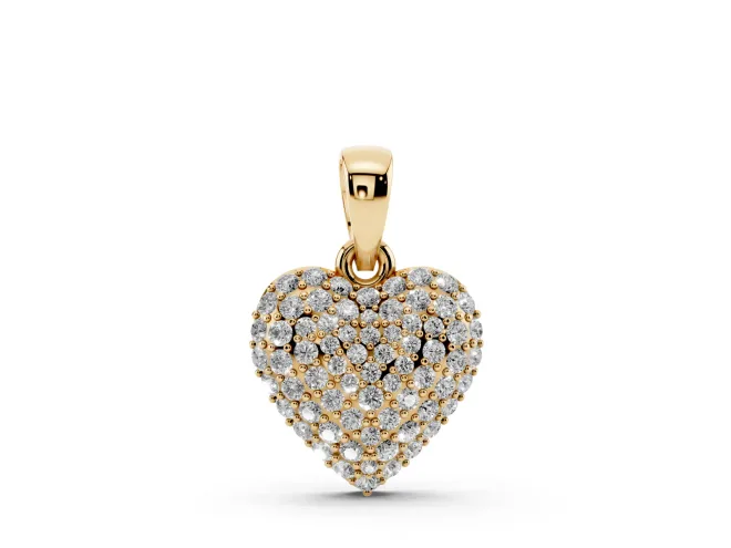 Round Lab-Grown Diamond Pavé Heart Pendant Necklace | Fully Set Face | Yellow Gold