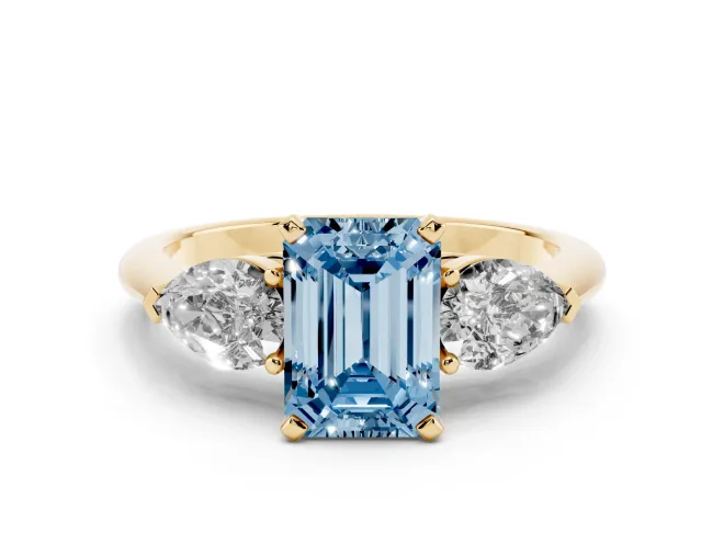 Emerald Cut 3-Stone Engagement Ring Setting for a Fancy Blue Lab-Grown Diamond | Yellow Gold