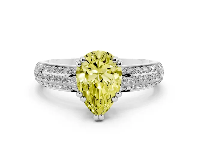 Pear-Shaped Three Row Pavé Engagement Ring Setting for a Fancy Yellow Lab-Grown Diamond | Platinum