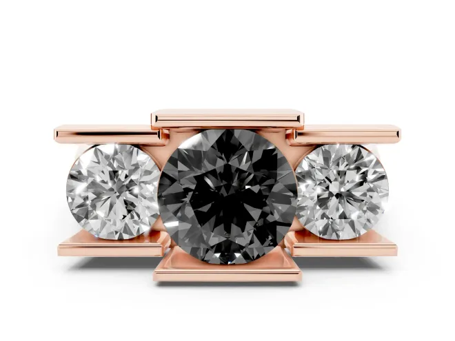 Round Channel-Set Three Stone Engagement Ring Setting for a Black Center | Rose Gold