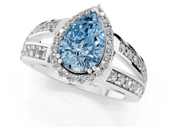 Pear-Shaped Halo Engagement Ring Setting for a Fancy Blue Lab-Grown Diamond | Split Shank | Platinum – second view