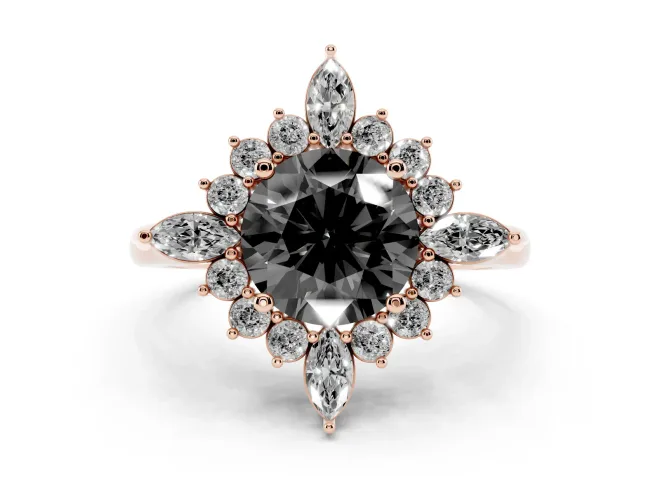 Round Cluster Halo Engagement Ring Setting for a Black Center | Rose Gold