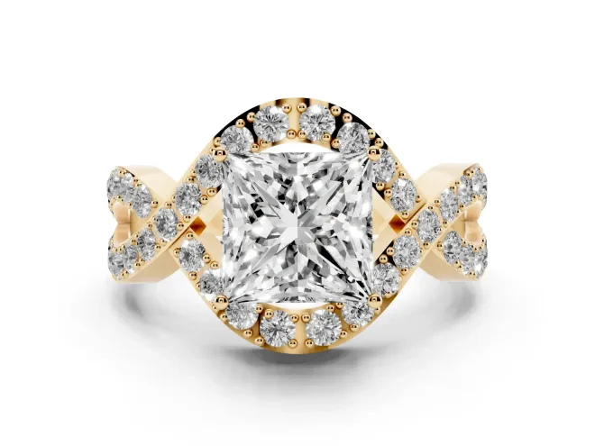 Princess Cut Infinity Twist Pavé Engagement Ring Setting | Crossover Ribbons | Yellow Gold