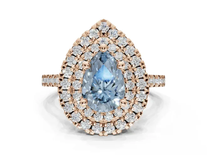 Pear-Shaped Double Halo Engagement Ring Setting for a Fancy Blue Lab-Grown Diamond | Rose Gold