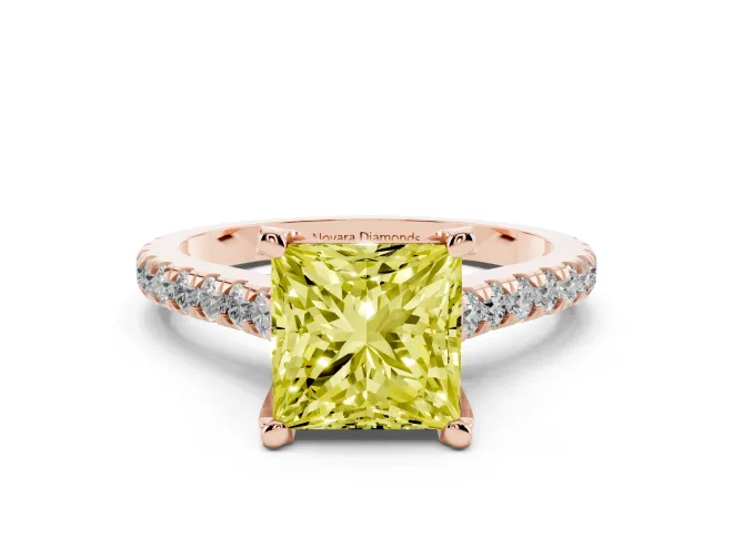 Princess Cut Hidden Halo Pavé Engagement Ring Setting for a Fancy Yellow Lab-Grown Diamond | Claw Prongs | Rose Gold