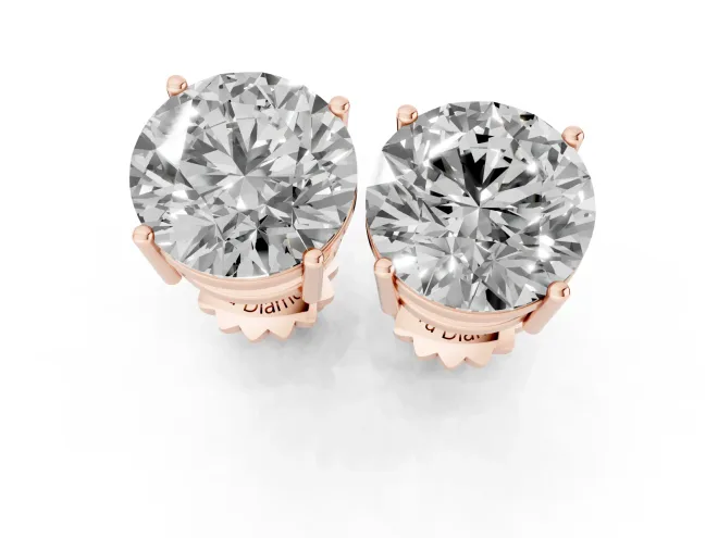 Round Cut Diamond Solitaire Stud Earrings Set in Rose gold with Basket Setting – second view
