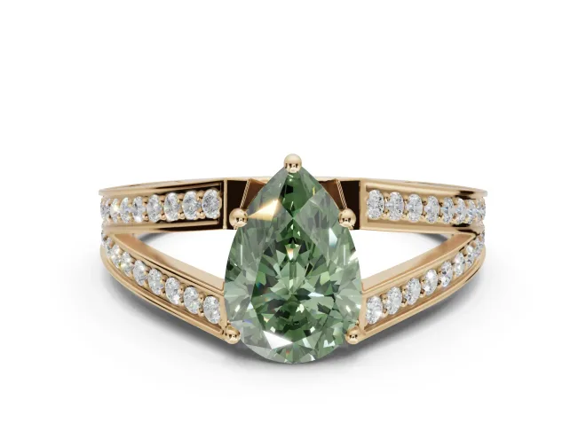 Pear-Shaped Split Shank Pavé Engagement Ring Setting for a Fancy Green Lab-Grown Diamond | Yellow Gold