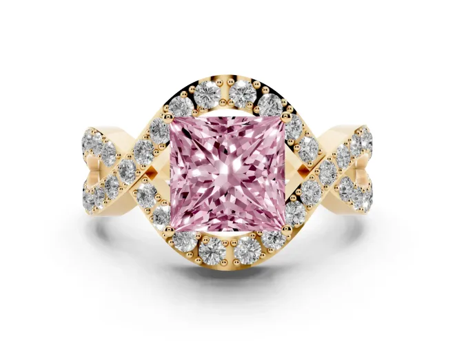Princess Cut Infinity Twist Engagement Ring Setting for a Fancy Pink Lab-Grown Diamond | Yellow Gold