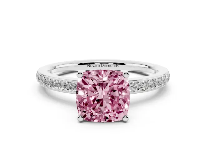 Cushion Cut Hidden Halo Engagement Ring Setting for a Fancy Pink Lab-Grown Diamond | White Gold