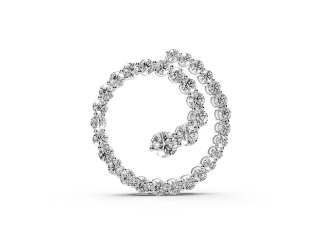Round Lab-Grown Diamond Spiral Pendant Necklace | Two-Point Chain | Sterling Silver