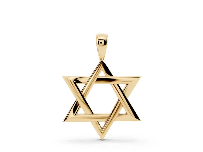 Interlaced Star of David Pendant Necklace | Bevelled Edges | Yellow Gold