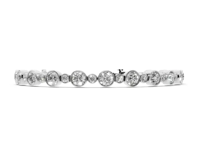 Round Lab-Grown Diamond Alternating Bezel Tennis Bracelet | Large and Small Stones | White Gold