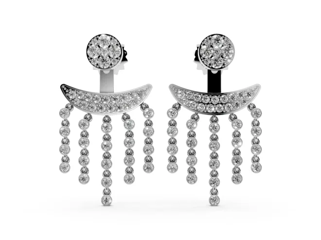 Round Lab-Grown Diamond Cluster Chandelier Drop Earrings | Five Strands | Platinum