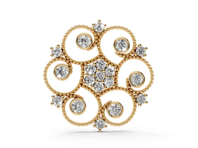 Round Lab-Grown Diamond Milgrain Flower Medallion Pendant Necklace | Bezel Petals | Yellow Gold