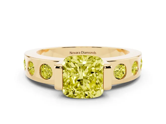 Cushion Cut Tension Style Engagement Ring Setting for a Fancy Yellow Lab-Grown Diamond | Yellow Gold