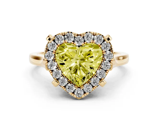 Heart-Shaped Claw Corner Halo Engagement Ring Setting for a Fancy Yellow Lab-Grown Diamond | Plain Band | Yellow Gold