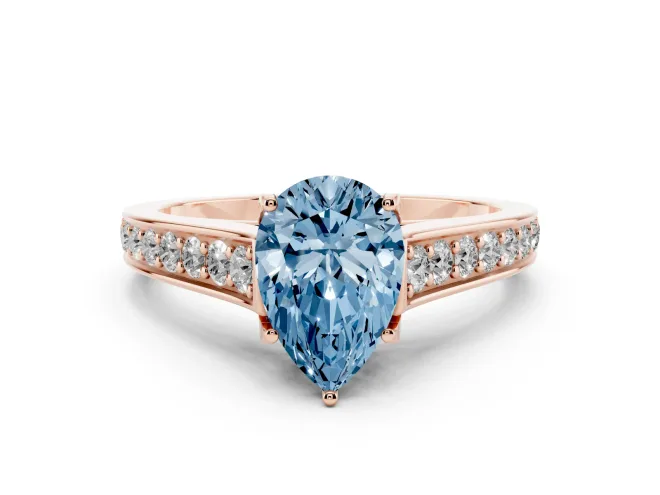 Pear-Shaped Graduated Pavé Engagement Ring Setting for a Fancy Blue Lab-Grown Diamond | Rose Gold