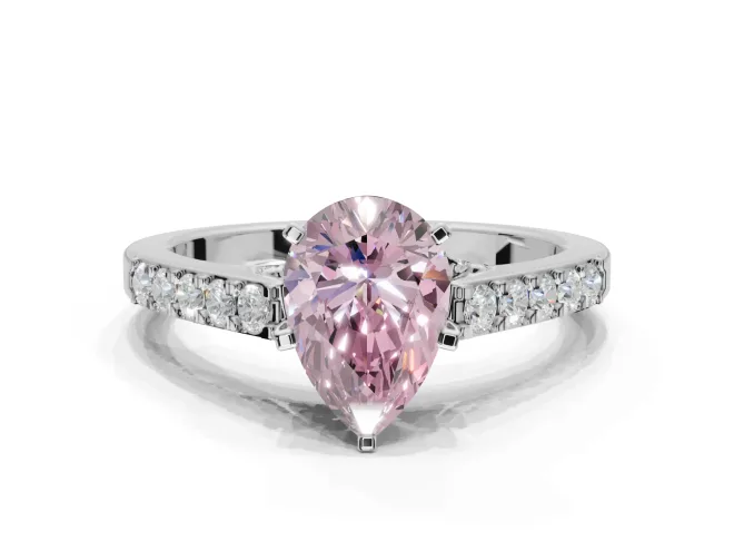 Pear-Shaped Pavé Solitaire Engagement Ring Setting for a Fancy Pink Lab-Grown Diamond | Crossover Gallery | White Gold
