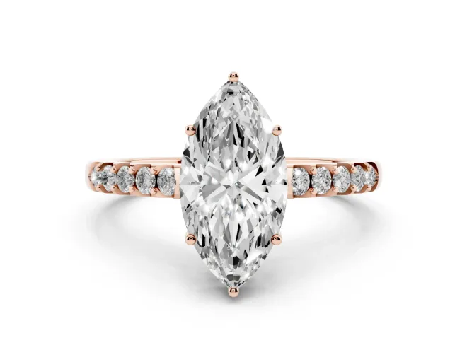 Marquise Hidden Halo Solitaire Engagement Ring Setting | Shared Prong Band | Rose Gold