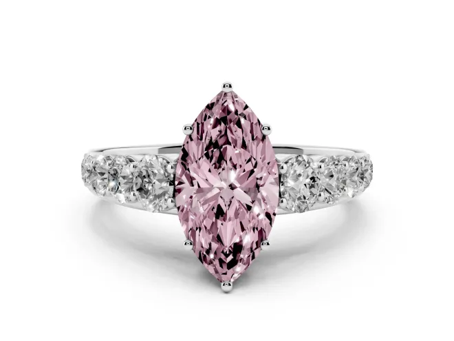 Marquise Graduated Side Stone Engagement Ring Setting for a Fancy Pink Lab-Grown Diamond | Flat Top Band | White Gold