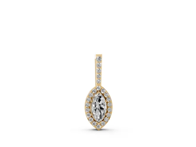 Marquise Lab-Grown Diamond Pavé Halo Pendant Necklace | Slim Pavé Bail | Yellow Gold