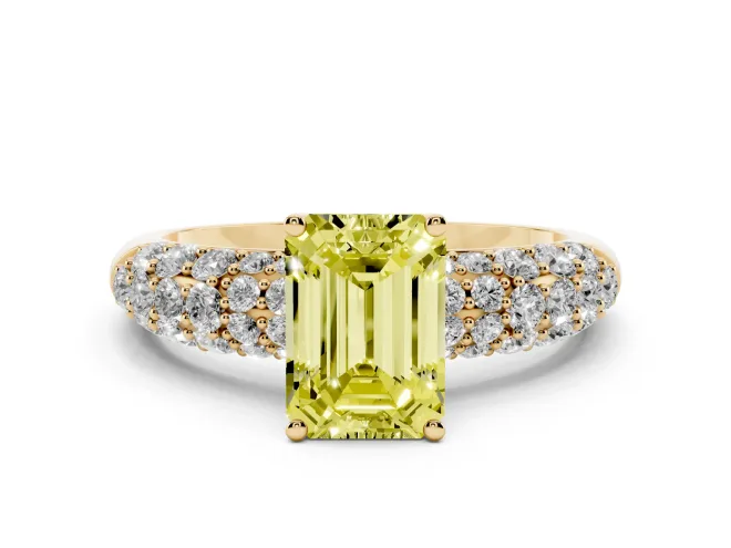 Emerald Cut Close Set Pavé Engagement Ring Setting for a Fancy Yellow Lab-Grown Diamond | Multi Row | Yellow Gold