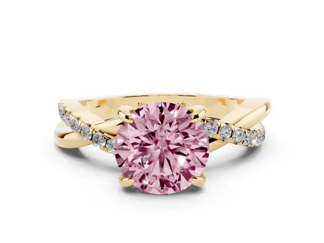 Round Twist Engagement Ring Setting for a Fancy Pink Lab-Grown Diamond | Yellow Gold