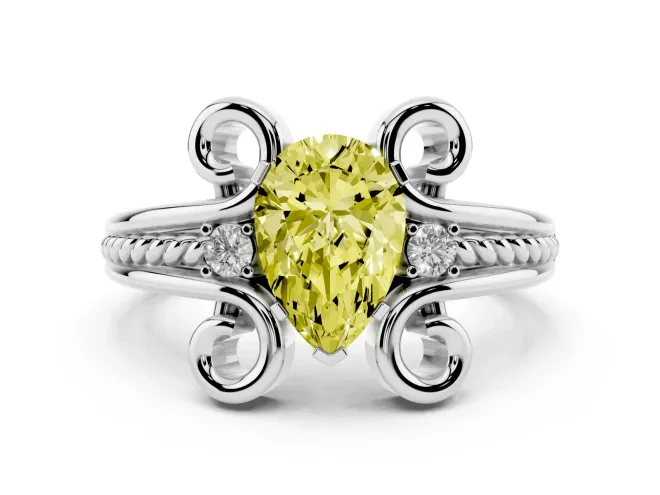 Pear-Shaped Scroll Solitaire Engagement Ring Setting for a Fancy Yellow Lab-Grown Diamond | Platinum