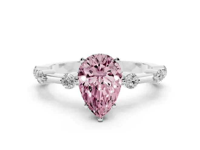 Pear-Shaped Bar Set Engagement Ring Setting for a Fancy Pink Lab-Grown Diamond | White Gold