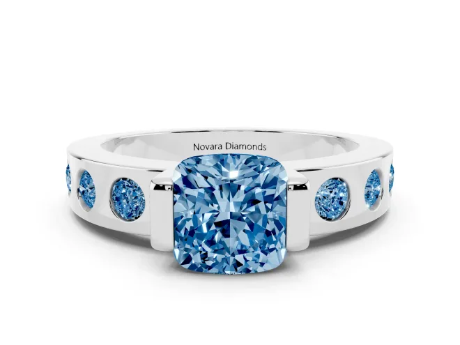 Cushion Cut Tension Style Engagement Ring Setting for a Fancy Blue Lab-Grown Diamond | Platinum
