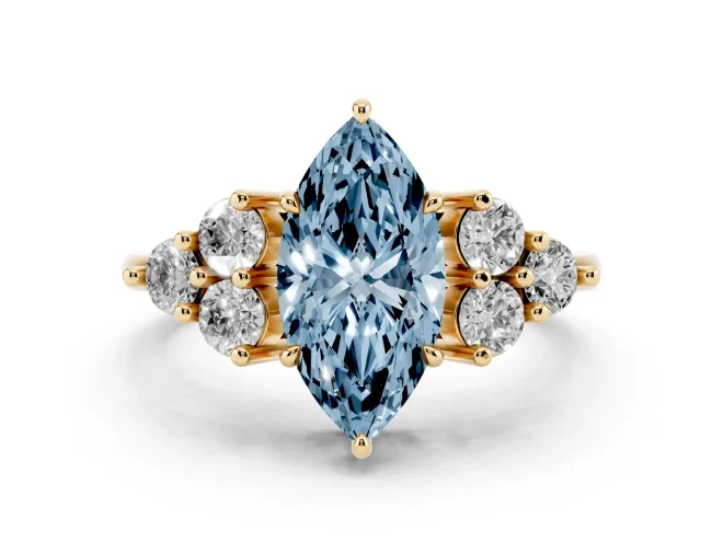 Marquise Cluster Side Stone Engagement Ring Setting for a Fancy Blue Lab-Grown Diamond | Yellow Gold