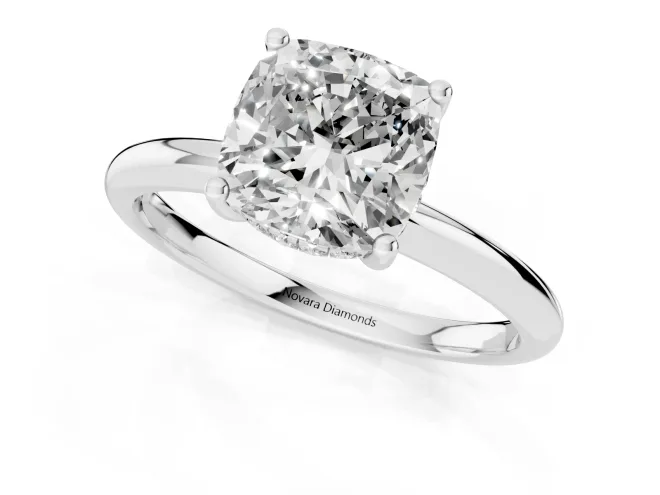 Cushion Cut Diamond Solitaire Engagement Ring Set in White gold with Prong Setting and Polished Band – second view