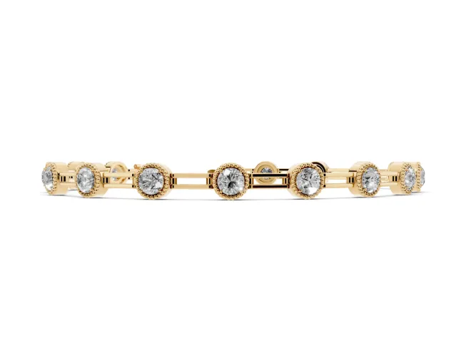 Round Lab-Grown Diamond Milgrain Bezel Tennis Bracelet | Open Link Band | Yellow Gold