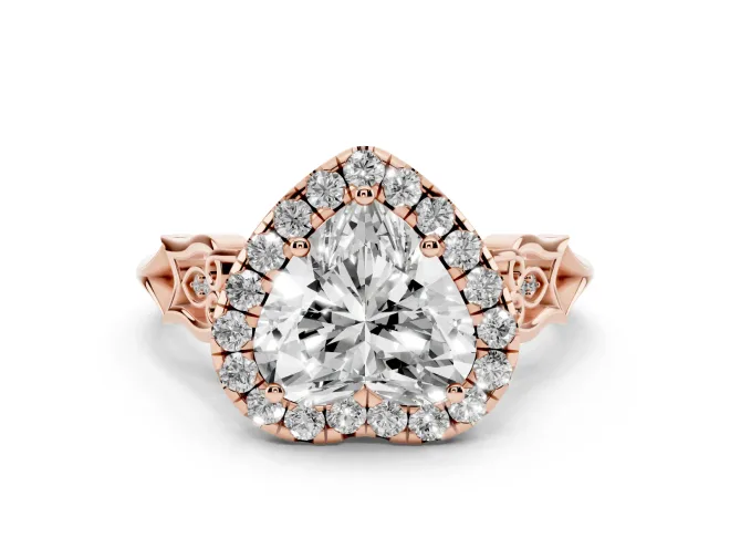 Heart-Shaped Vintage Halo Engagement Ring Setting | Pierced Filigree Shoulders | Rose Gold