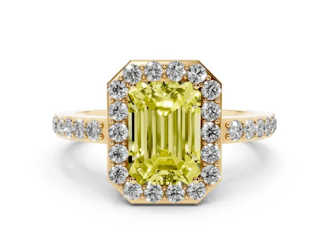 Emerald Cut Halo Engagement Ring Setting for a Fancy Yellow Lab-Grown Diamond | Yellow Gold - Design NV-24751
