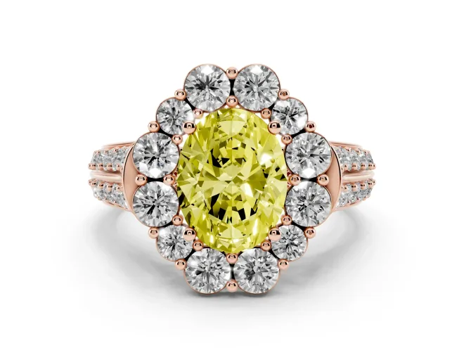 Oval Large Accent Halo Engagement Ring Setting for a Fancy Yellow Lab-Grown Diamond | Rose Gold