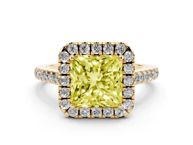 Princess Cut Raised Halo Engagement Ring Setting for a Fancy Yellow Lab-Grown Diamond | Yellow Gold