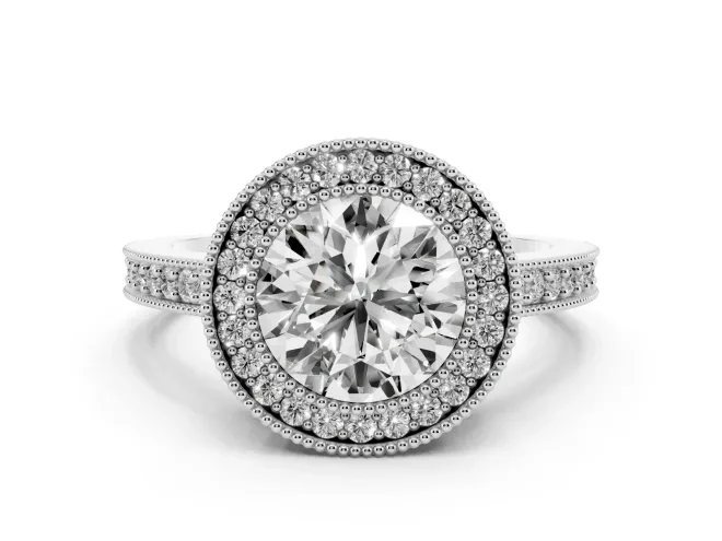 Round Milgrain Halo Engagement Ring Setting | Pave Band | Sterling Silver