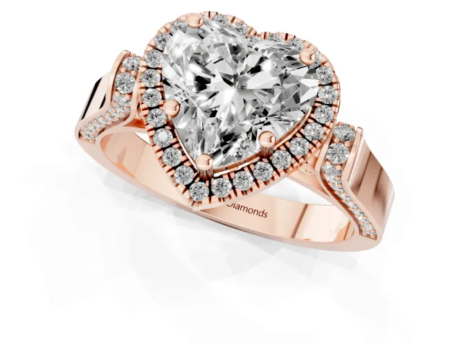 Heart Cut Diamond Halo Ring Set in Rose gold with Twist Band and Pavé Accents – second view