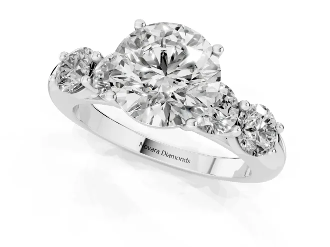Round Cut Diamond Five-Stone Prong Set Ring Set in Silver with Classic Band – second view