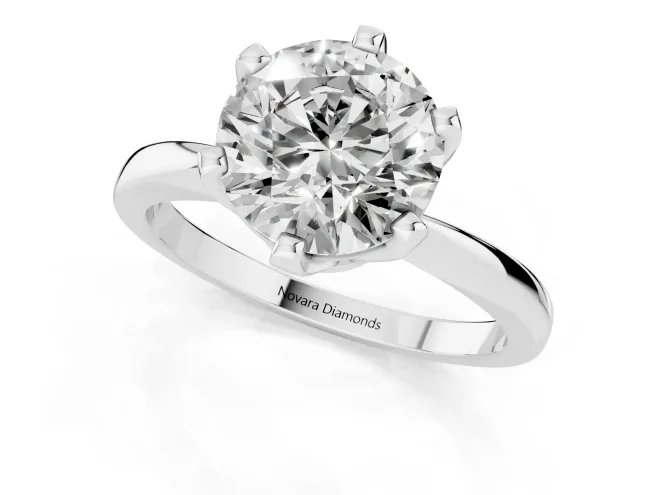 Round Cut Diamond Solitaire Engagement Ring Set in White gold with Slim Tapered Solitaire Band – second view