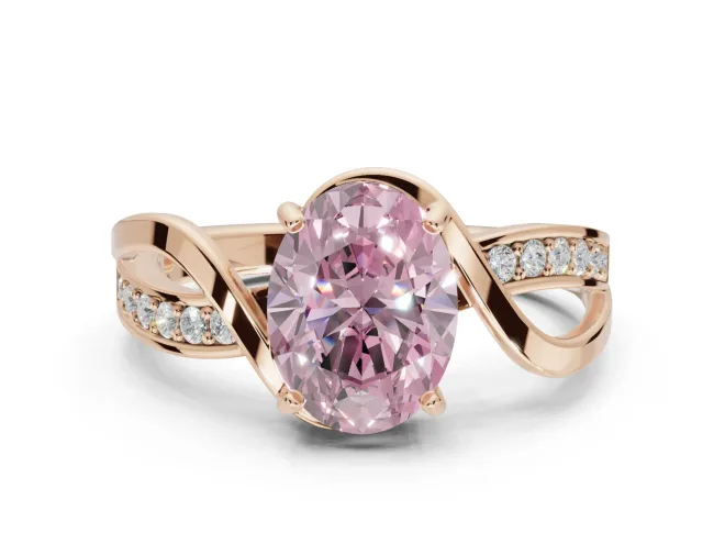 Oval Bypass Solitaire Engagement Ring Setting for a Fancy Pink Lab-Grown Diamond | Pavé and Plain Strands | Rose Gold