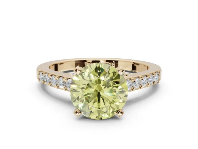 Round Pavé Solitaire Engagement Ring Setting for a Fancy Yellow Lab-Grown Diamond | Crossover Gallery | Yellow Gold