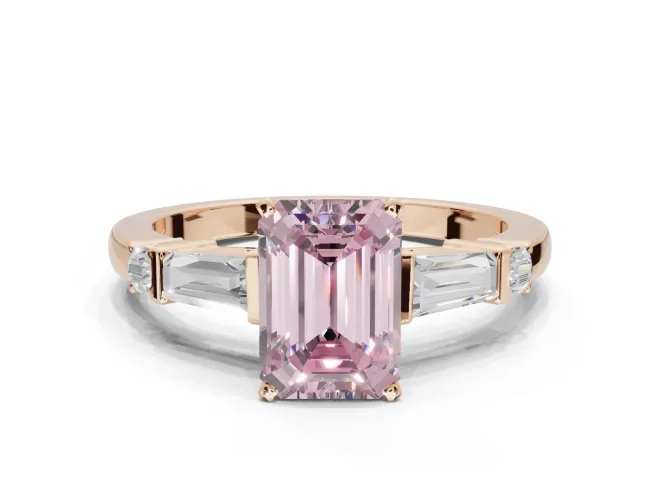 Emerald Cut Tapered Baguette Engagement Ring Setting for a Fancy Pink Lab-Grown Diamond | Rose Gold
