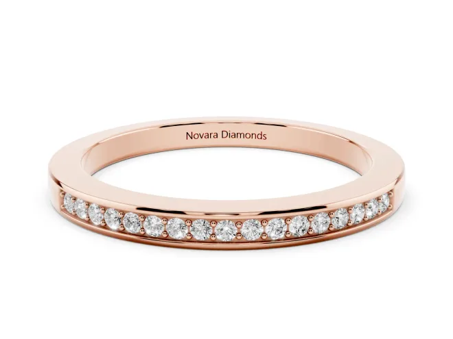 Round Lab-Grown Diamond Single Row Pavé Wedding Band | Raised Polished Rims | Rose Gold