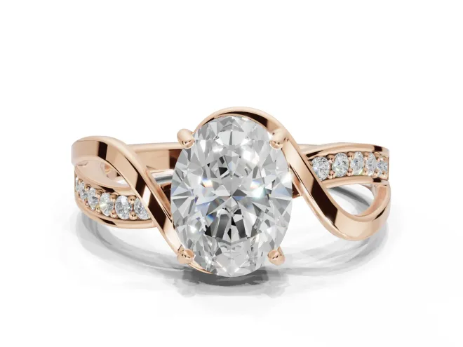 Oval Bypass Solitaire Engagement Ring Setting | Pavé and Plain Strands | Rose Gold