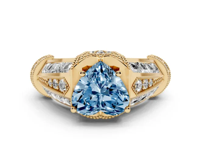 Heart-Shaped Vintage Milgrain Engagement Ring Setting for a Fancy Blue Lab-Grown Diamond | Hidden Halo | Yellow Gold